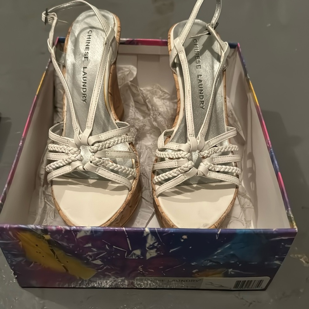SOLD - White Wedge with straps
